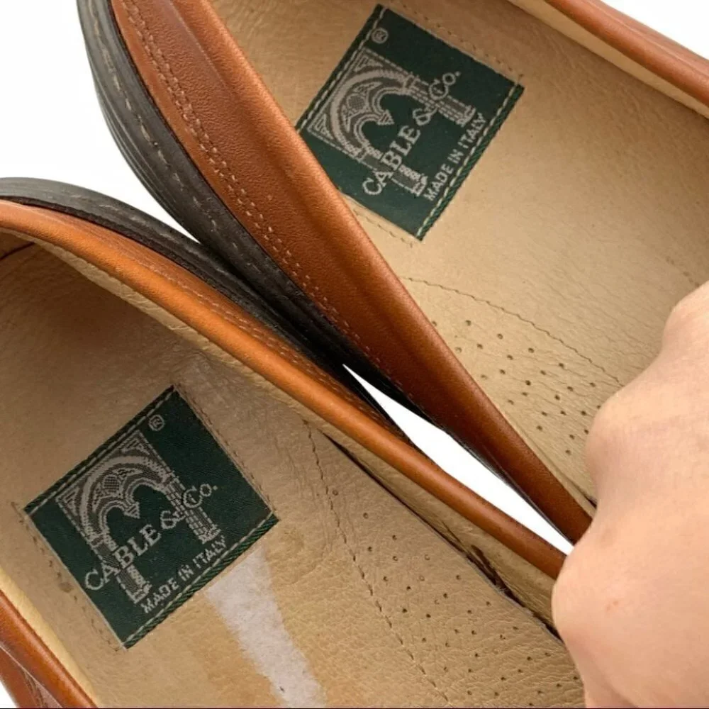 Cable & Co Mens loafers size 12 cognac brown Italian vintage leather